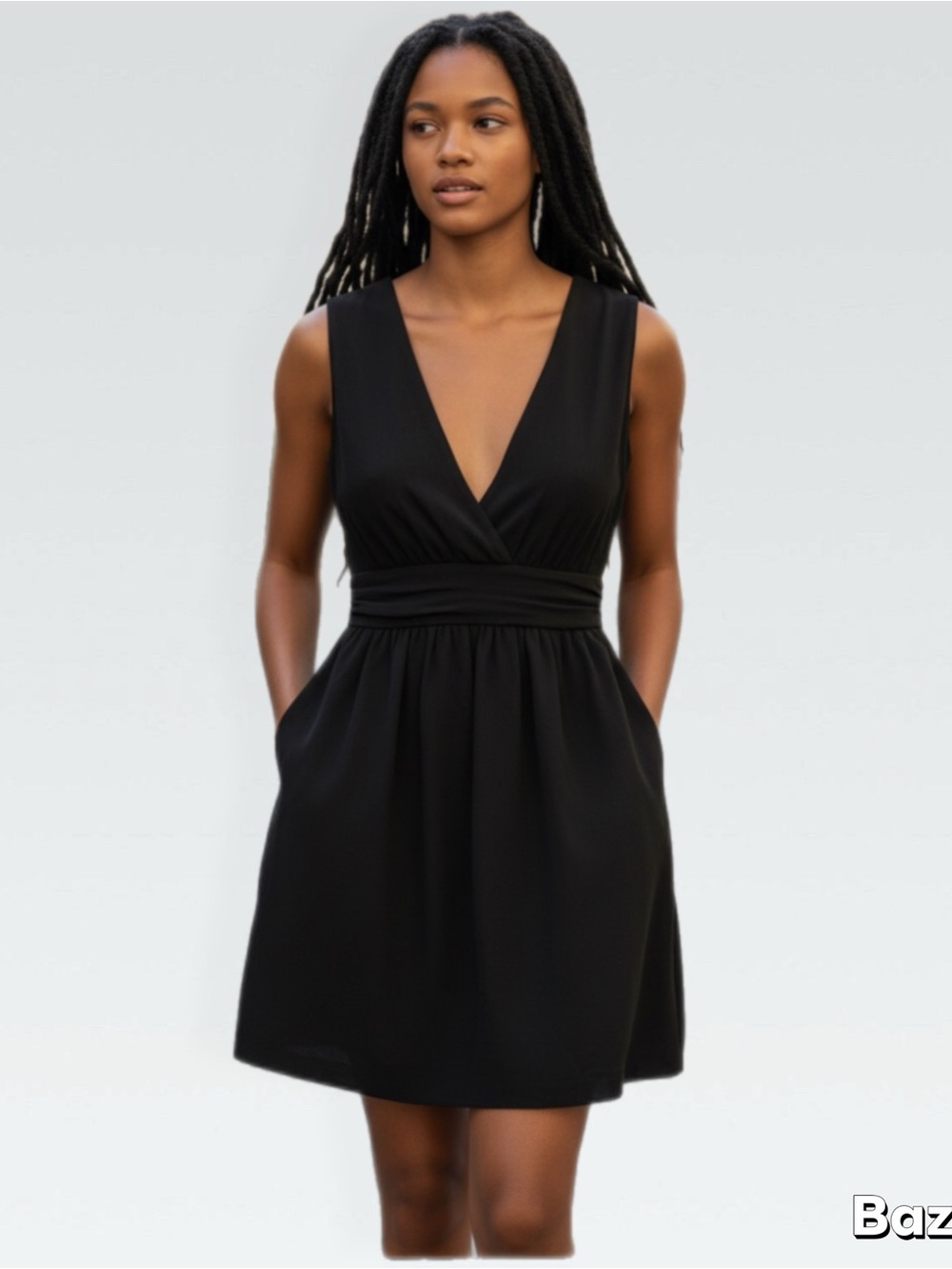 Paraella Little Black Deep V Neck Dress